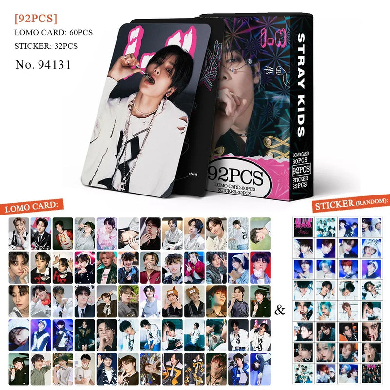 Kit Stray Kids com 60 LOMO Cards + 32 Adesivos – Hyunjin, Felix, Bang Chan | Kpop Colecionável para Fãs STAY