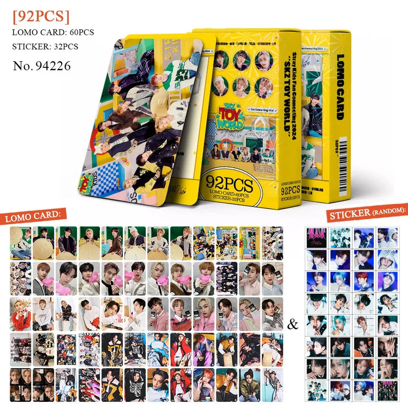 Kit Stray Kids com 60 LOMO Cards + 32 Adesivos – Hyunjin, Felix, Bang Chan | Kpop Colecionável para Fãs STAY