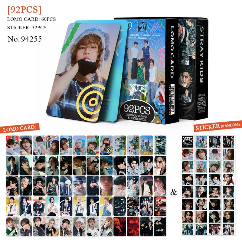 Kit Stray Kids com 60 LOMO Cards + 32 Adesivos – Hyunjin, Felix, Bang Chan | Kpop Colecionável para Fãs STAY