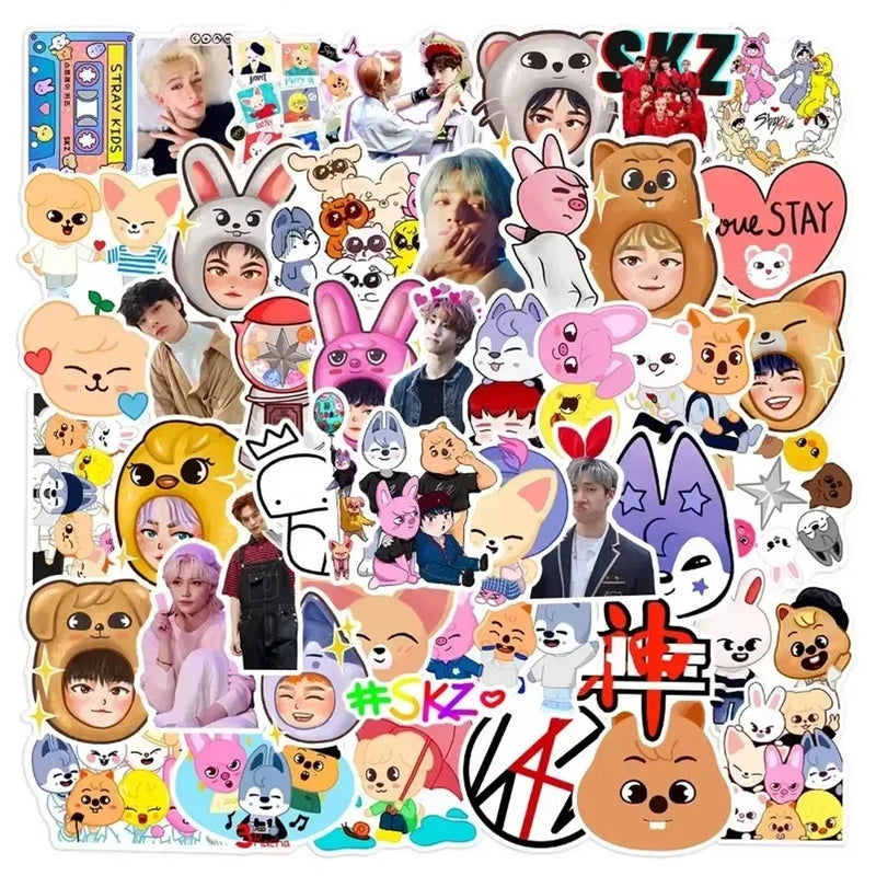 Kit com 50 ou 100 Adesivos SKZOO Stray Kids – K-pop Fofo, Ideal para Decoração, Planners e Cadernos
