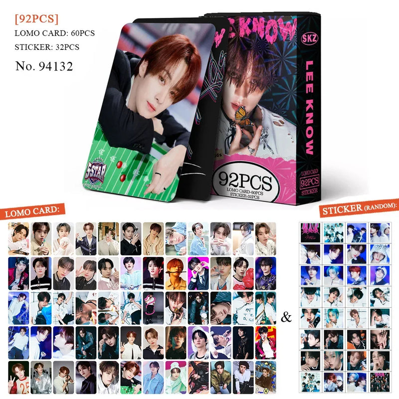 Kit Stray Kids com 60 LOMO Cards + 32 Adesivos – Hyunjin, Felix, Bang Chan | Kpop Colecionável para Fãs STAY