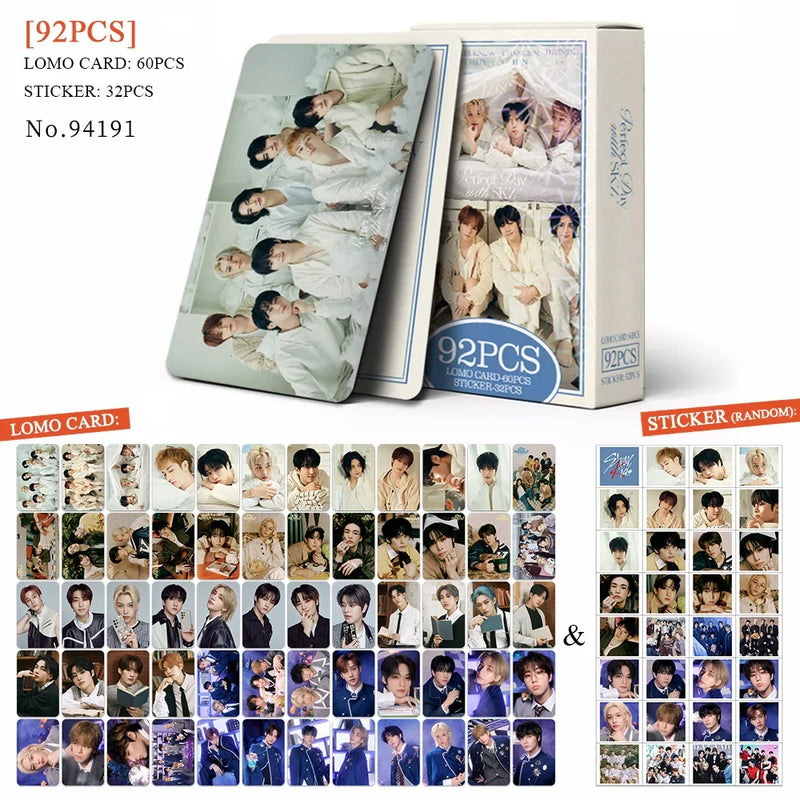 Kit Stray Kids com 60 LOMO Cards + 32 Adesivos – Hyunjin, Felix, Bang Chan | Kpop Colecionável para Fãs STAY