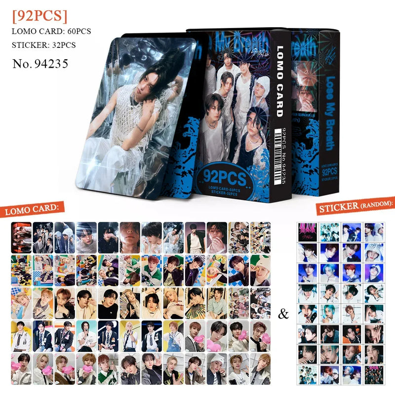 Kit Stray Kids com 60 LOMO Cards + 32 Adesivos – Hyunjin, Felix, Bang Chan | Kpop Colecionável para Fãs STAY