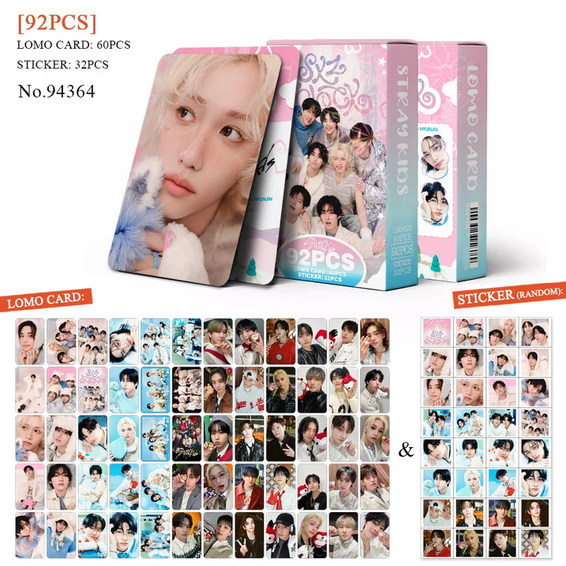 Kit Stray Kids com 60 LOMO Cards + 32 Adesivos – Hyunjin, Felix, Bang Chan | Kpop Colecionável para Fãs STAY
