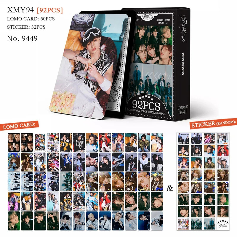 Kit Stray Kids com 60 LOMO Cards + 32 Adesivos – Hyunjin, Felix, Bang Chan | Kpop Colecionável para Fãs STAY