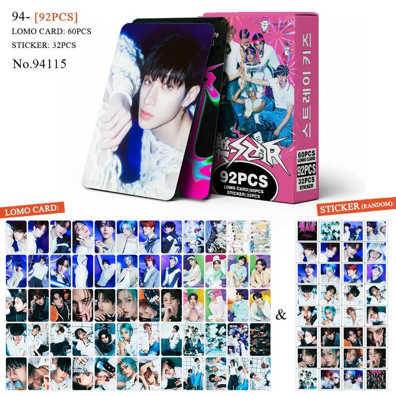 Kit Stray Kids com 60 LOMO Cards + 32 Adesivos – Hyunjin, Felix, Bang Chan | Kpop Colecionável para Fãs STAY
