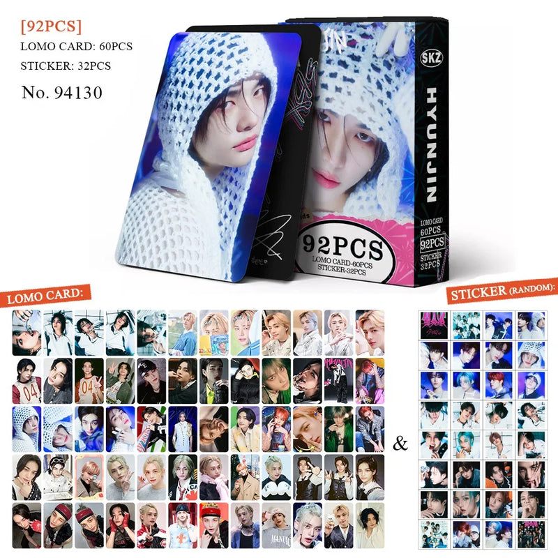 Kit Stray Kids com 60 LOMO Cards + 32 Adesivos – Hyunjin, Felix, Bang Chan | Kpop Colecionável para Fãs STAY