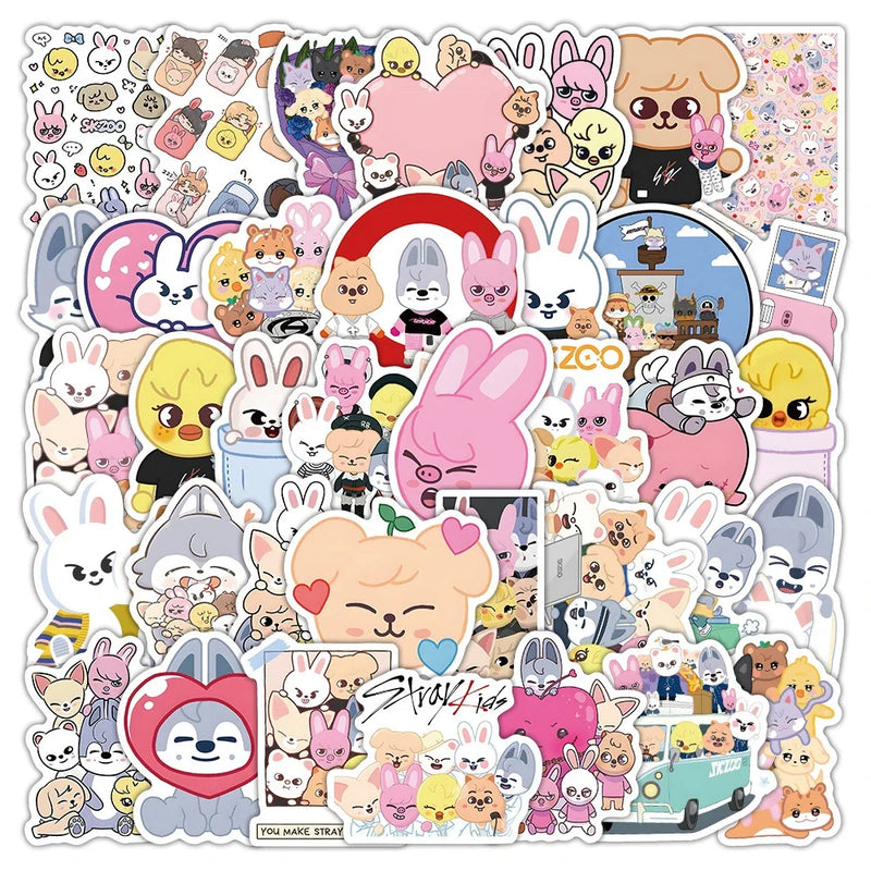 Kit com 50 ou 100 Adesivos SKZOO Stray Kids – K-pop Fofo, Ideal para Decoração, Planners e Cadernos