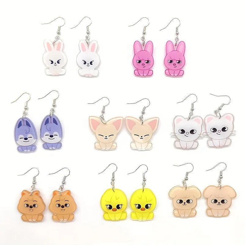 Kit com 8 Pares de Brincos Acrílicos Kpop SKZ  – Estilo Cartoon Fofo | Presente Criativo para Fãs