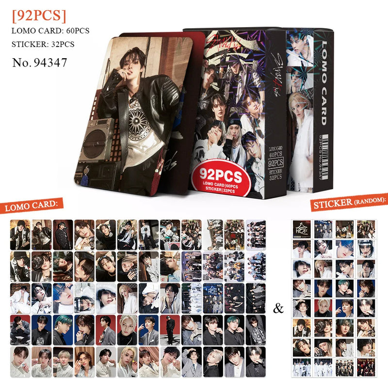 Kit Stray Kids com 60 LOMO Cards + 32 Adesivos – Hyunjin, Felix, Bang Chan | Kpop Colecionável para Fãs STAY