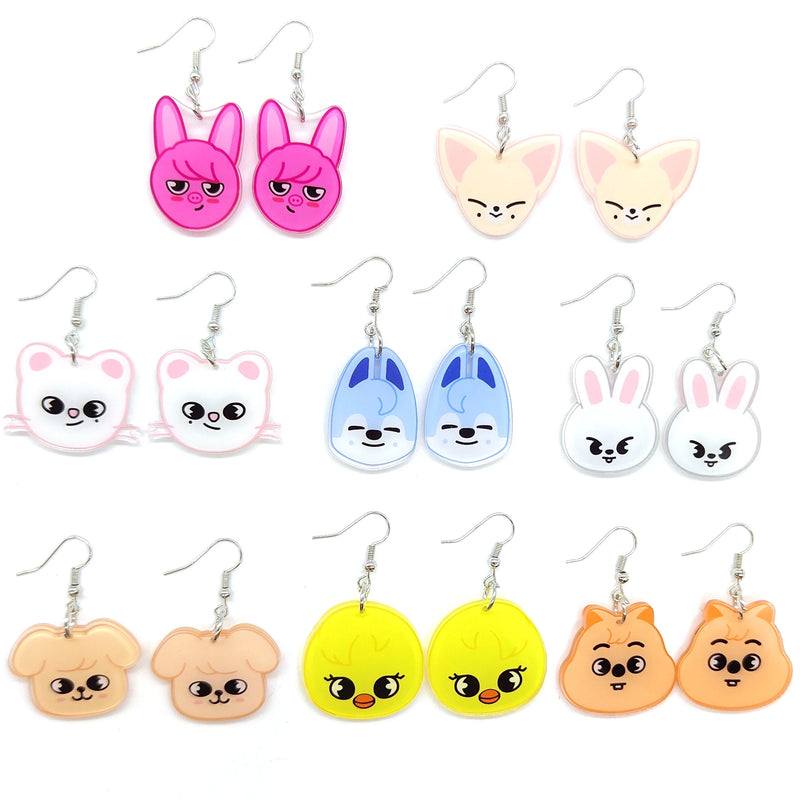 Kit com 8 Pares de Brincos Acrílicos Kpop SKZ  – Estilo Cartoon Fofo | Presente Criativo para Fãs