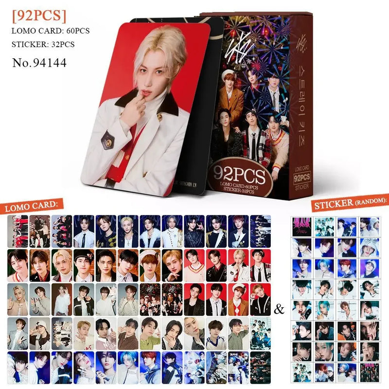 Kit Stray Kids com 60 LOMO Cards + 32 Adesivos – Hyunjin, Felix, Bang Chan | Kpop Colecionável para Fãs STAY